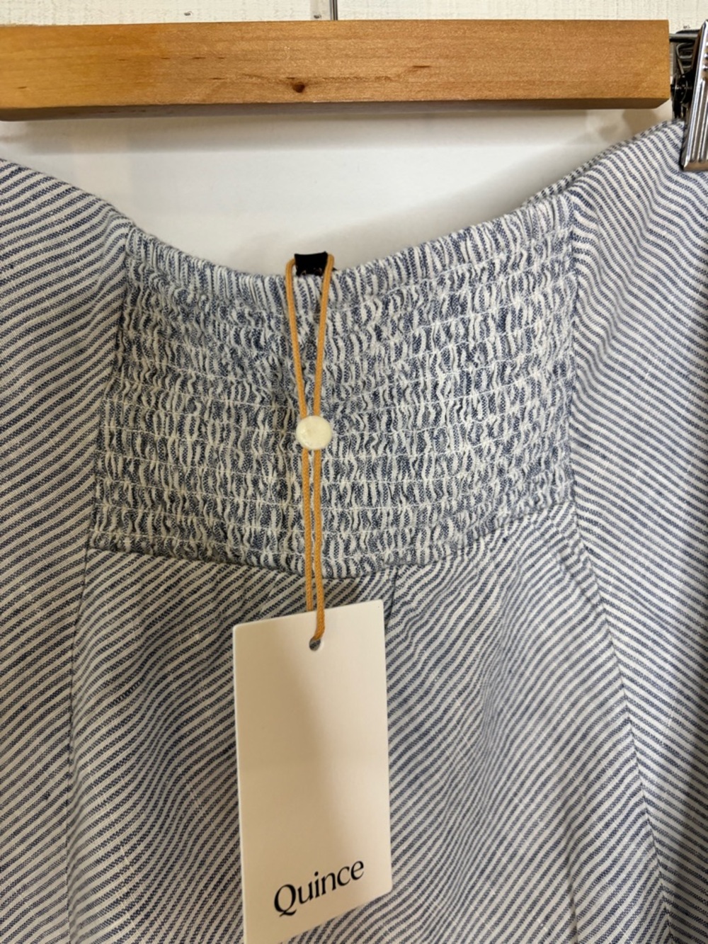 Quince European Linen Blue and White Striped Strapless Top - Picture 6 of 11